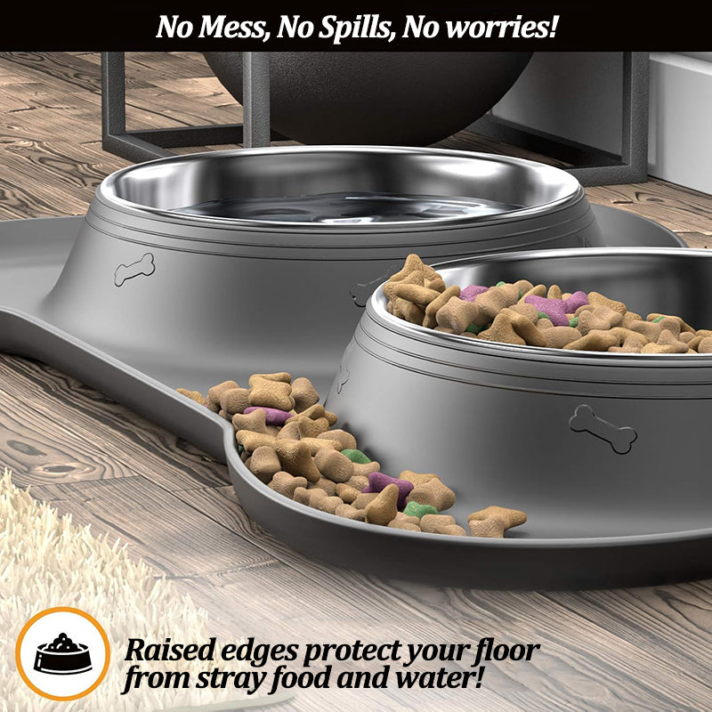 Dog Feeder, Stainless Steel & Anti-Spill Double Bowl