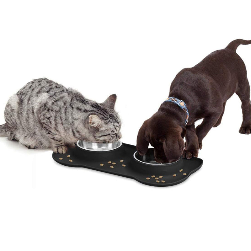 Dog Feeder, Stainless Steel & Anti-Spill Double Bowl