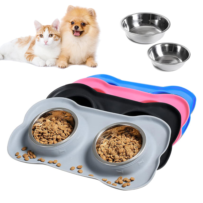 Dog Feeder, Stainless Steel & Anti-Spill Double Bowl