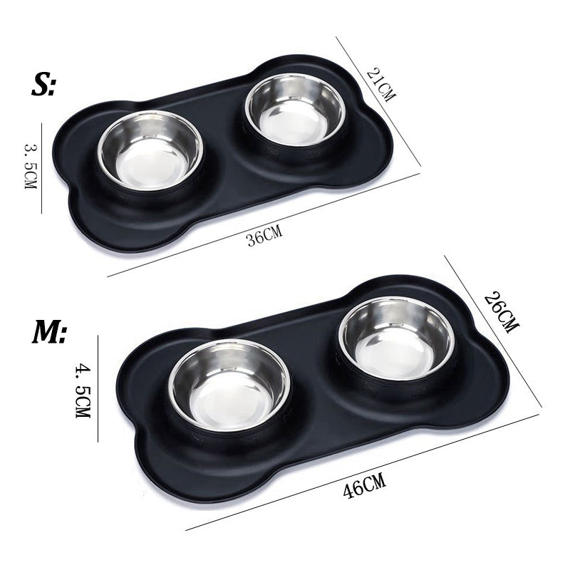 Dog Feeder, Stainless Steel & Anti-Spill Double Bowl