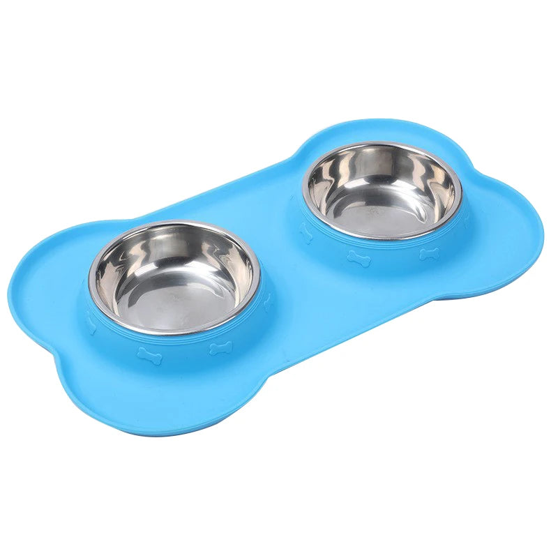Dog Feeder, Stainless Steel & Anti-Spill Double Bowl