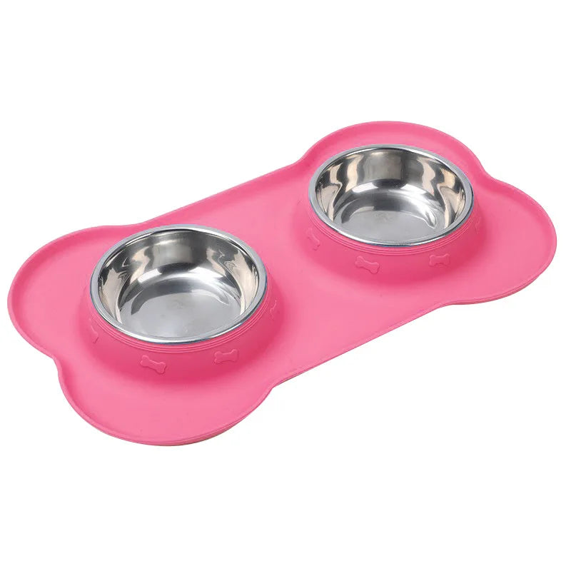 Dog Feeder, Stainless Steel & Anti-Spill Double Bowl