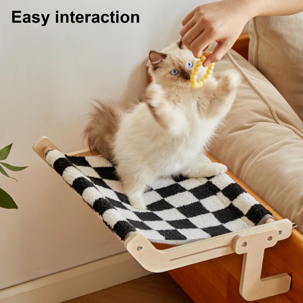 Cat Bed: Cat Hammock Bedside Adjustable Window Perch No Drill Wood Frame
