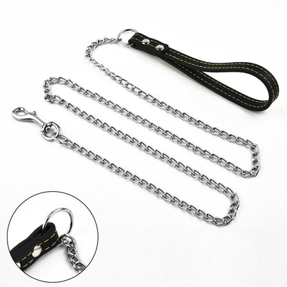 Dog Leash: Metal Chain Dog Leash with Leather Handle - Secure Control