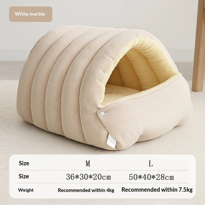 Winter Thermal Plush Cat Bed Winter Warm Enclosed House with Removable Washable Cover for Cats Small Pets Anxiety Relief