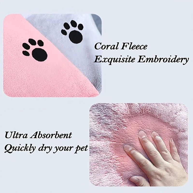 Pet Drying Towel for Dog Cat, Super Absorbent Soft Puppy Kitten Bath Towel, Household Pet Shower Cleaning Supplies