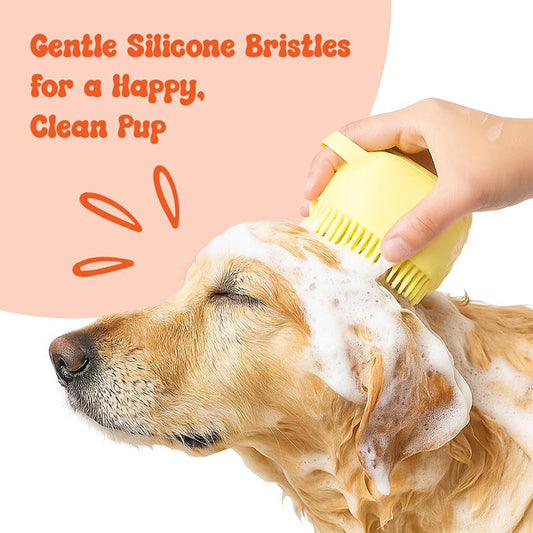 Pet Bathing Brush: Soap Dispenser & Silicone Bristles