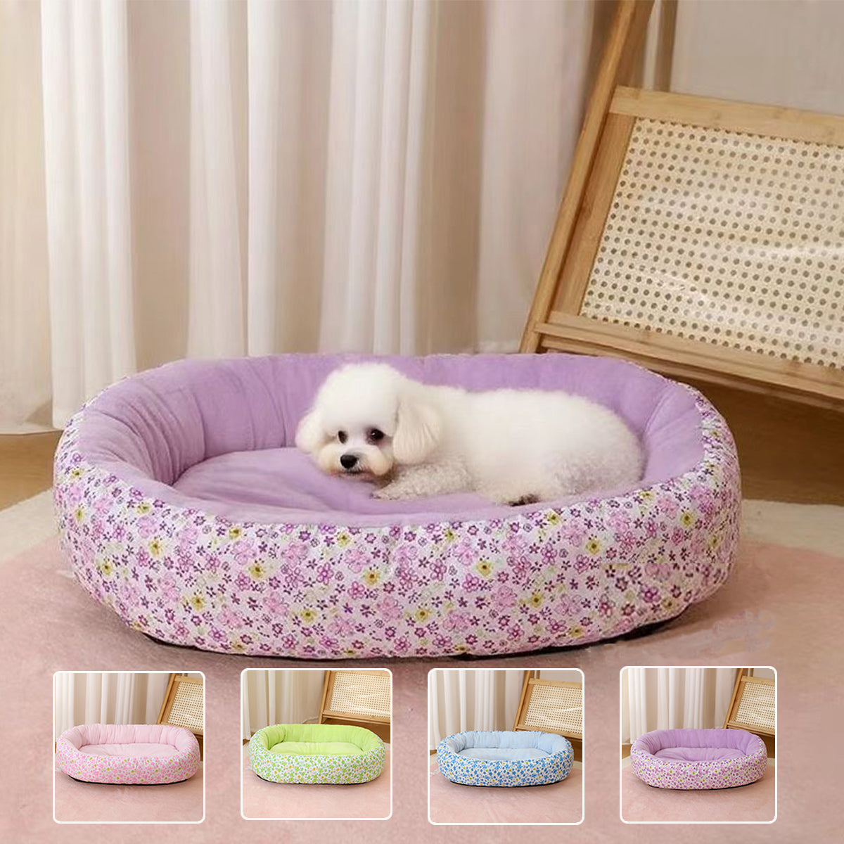 Floral All Season Pet Bed: Dog Bed for French Bulldog Chihuahua Soft Cat Bed for Dogs Sleeping Puppy Pad Sofa Dog Bed Four Color Pet Pad