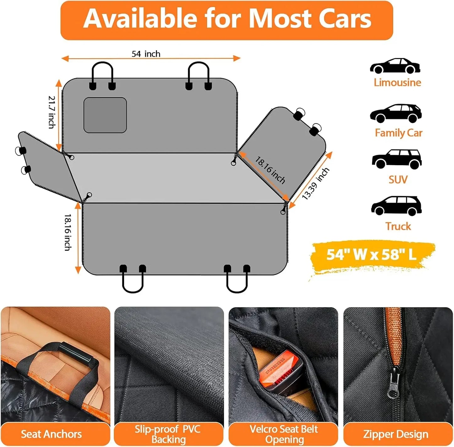 Waterproof Car Pet Seat Pad 137x147CM Double Zipper