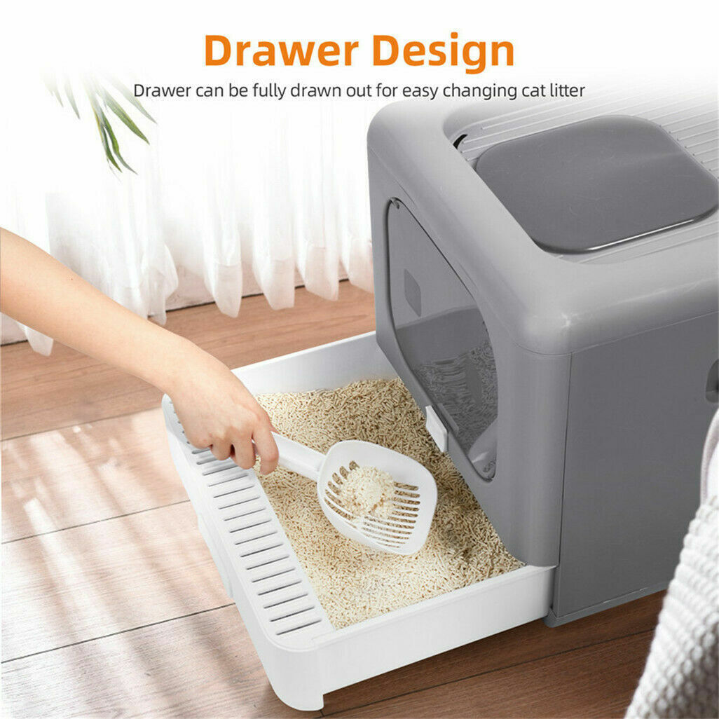 Cat Litter Box Enclosed Foldable with Scoop & Tray Sifting