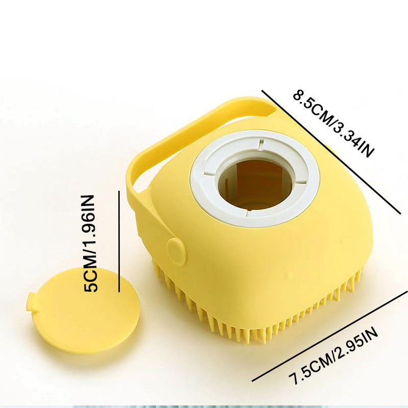 Pet Bathing Brush: Soap Dispenser & Silicone Bristles