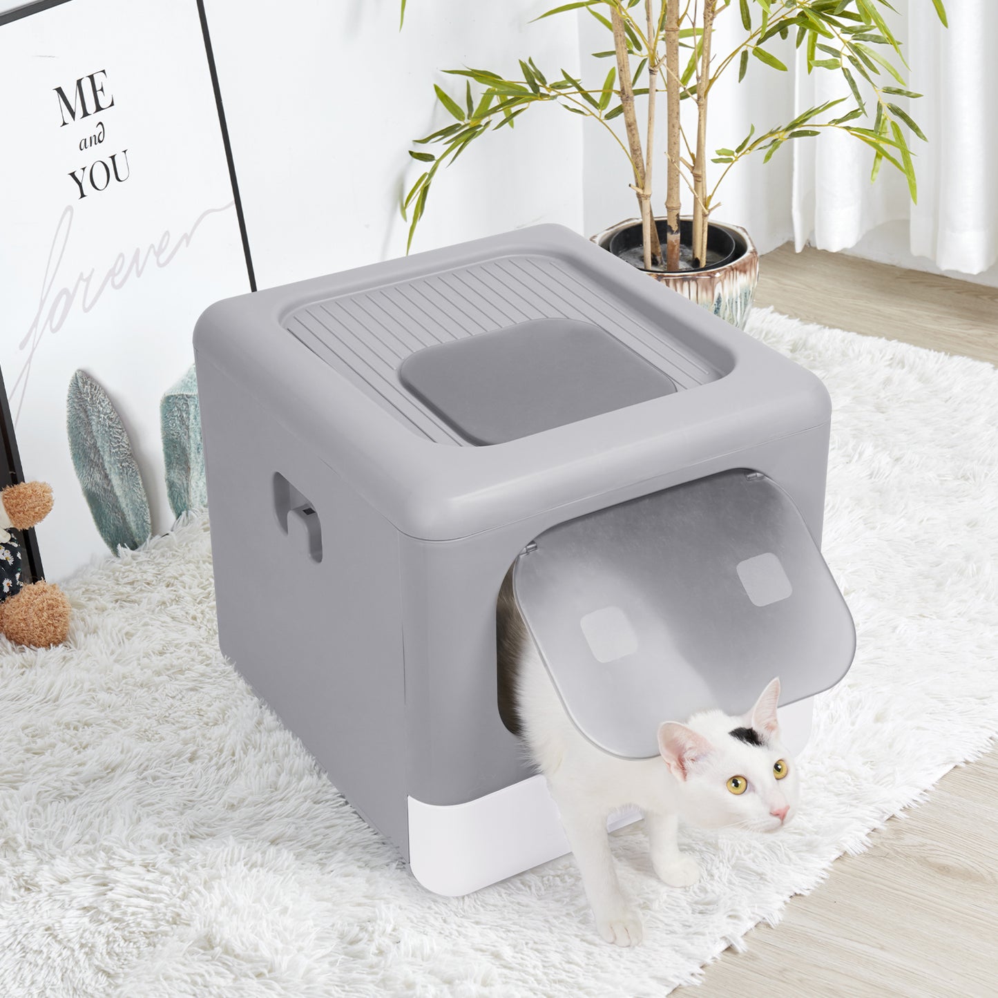 Cat Litter Box Enclosed Foldable with Scoop & Tray Sifting