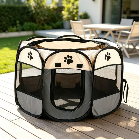 Foldable Octagonal Pet Playpen Thick Reinforced Waterproof Washable Mesh Enclosure Portable Space Saving Exercise Pen Safety Gate For Small Dogs Puppies Cats Kittens Indoor Outdoor Pet Crate