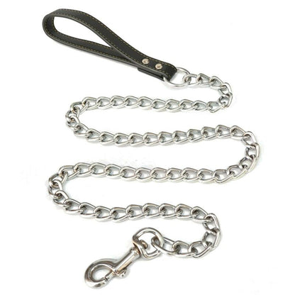 Dog Leash: Metal Chain Dog Leash with Leather Handle - Secure Control