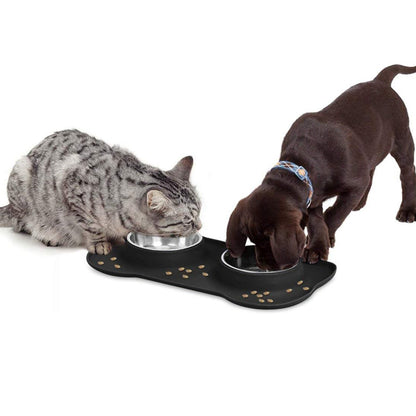 Dog Feeder, Stainless Steel & Anti-Spill Double Bowl