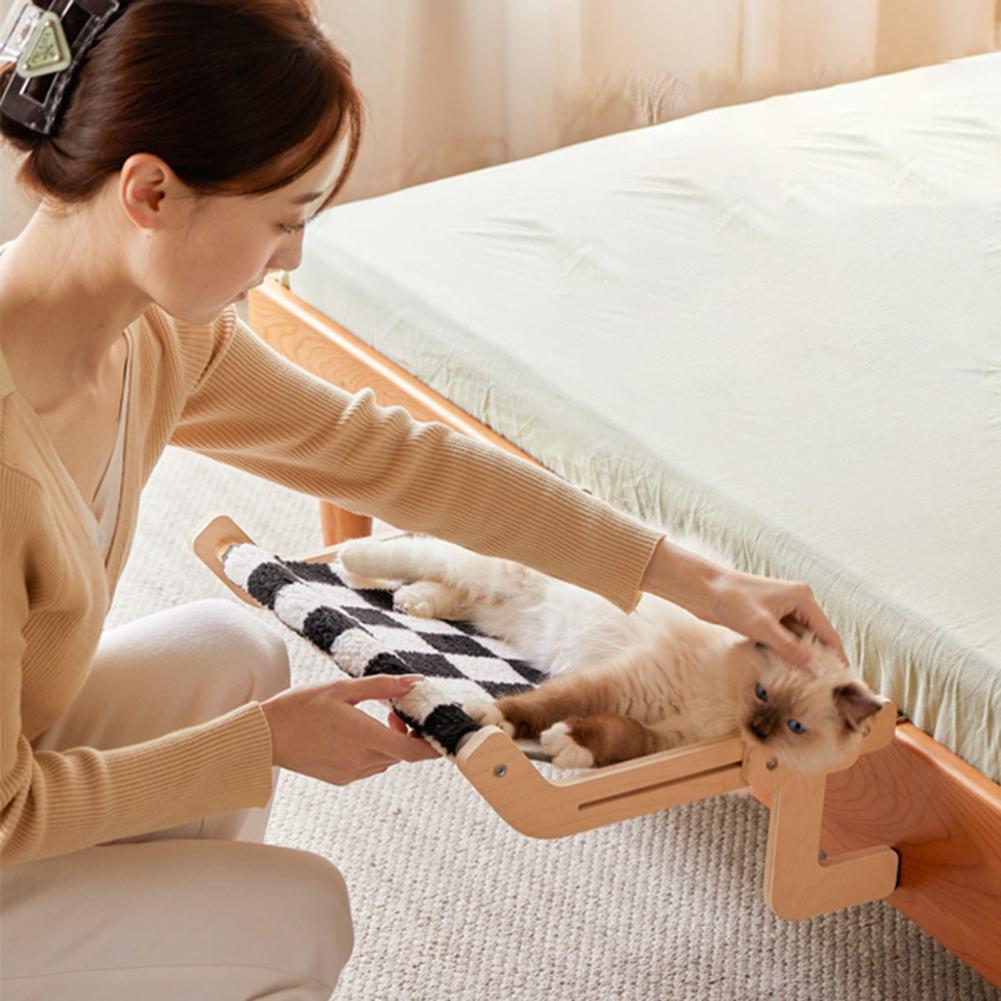 Cat Bed: Cat Hammock Bedside Adjustable Window Perch No Drill Wood Frame