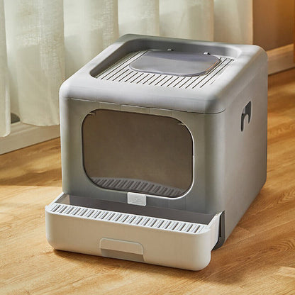 Cat Litter Box Enclosed Foldable with Scoop & Tray Sifting
