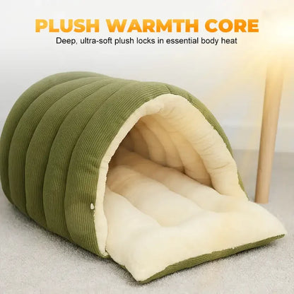Winter Thermal Plush Cat Bed Winter Warm Enclosed House with Removable Washable Cover for Cats Small Pets Anxiety Relief