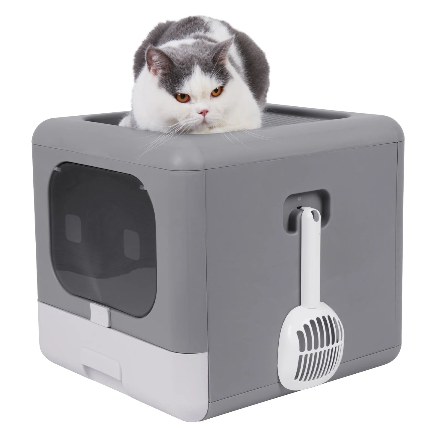 Cat Litter Box Enclosed Foldable with Scoop & Tray Sifting
