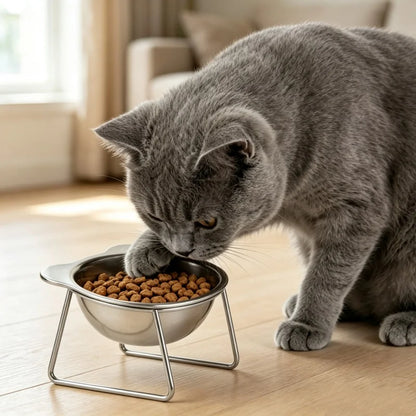BOOTEELY Tilted Cat Bowl Stainless Steel Cat Food Bowls with Metal Stand Food and Water Dish for Cats Kitten Puppies Feeders Cat Supplies