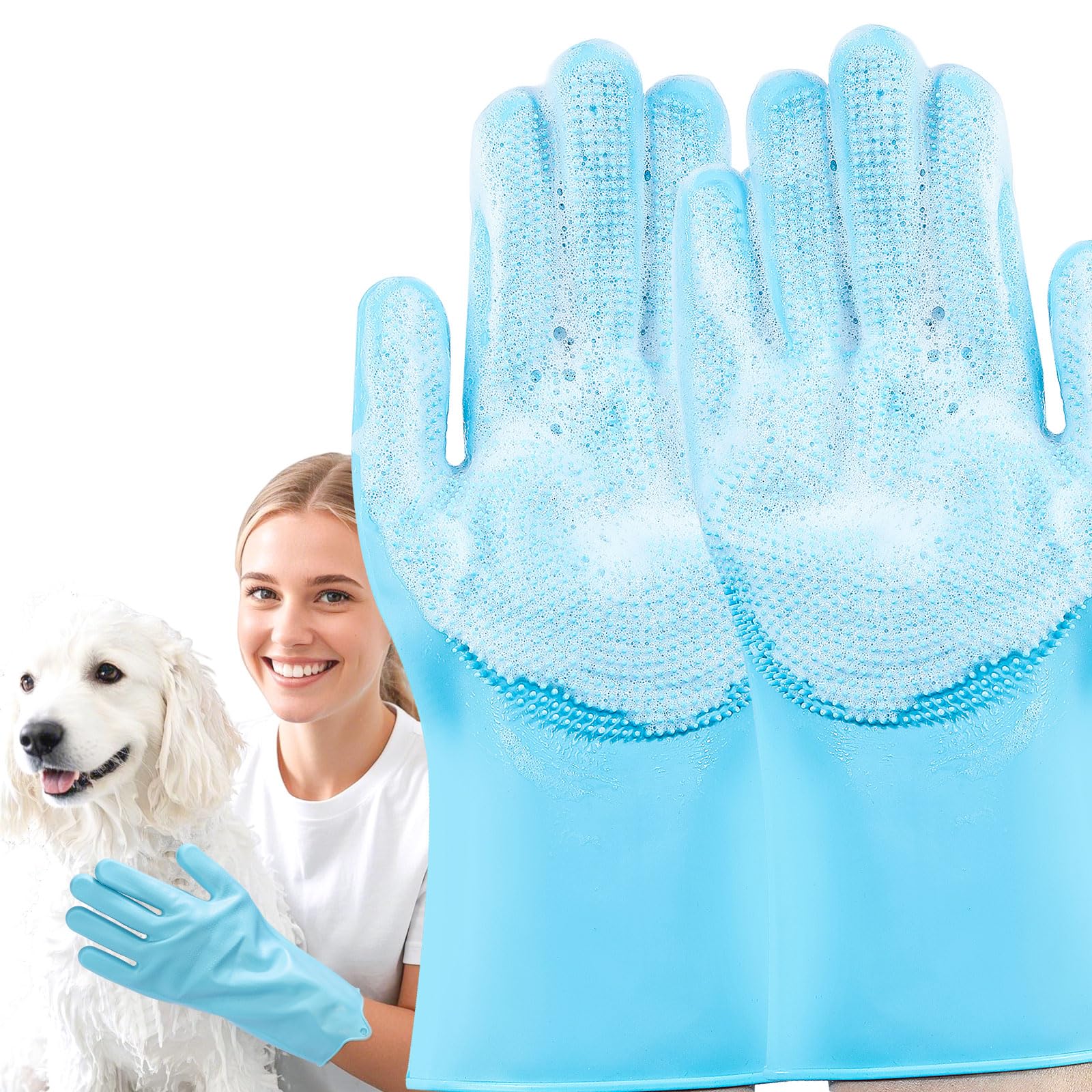 Pet Grooming Gloves - Heat Resistant Silicone Scrubber