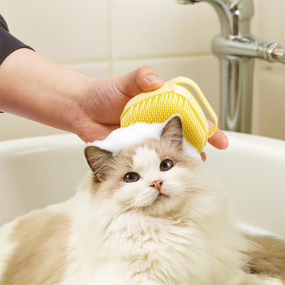 Pet Bathing Brush: Soap Dispenser & Silicone Bristles