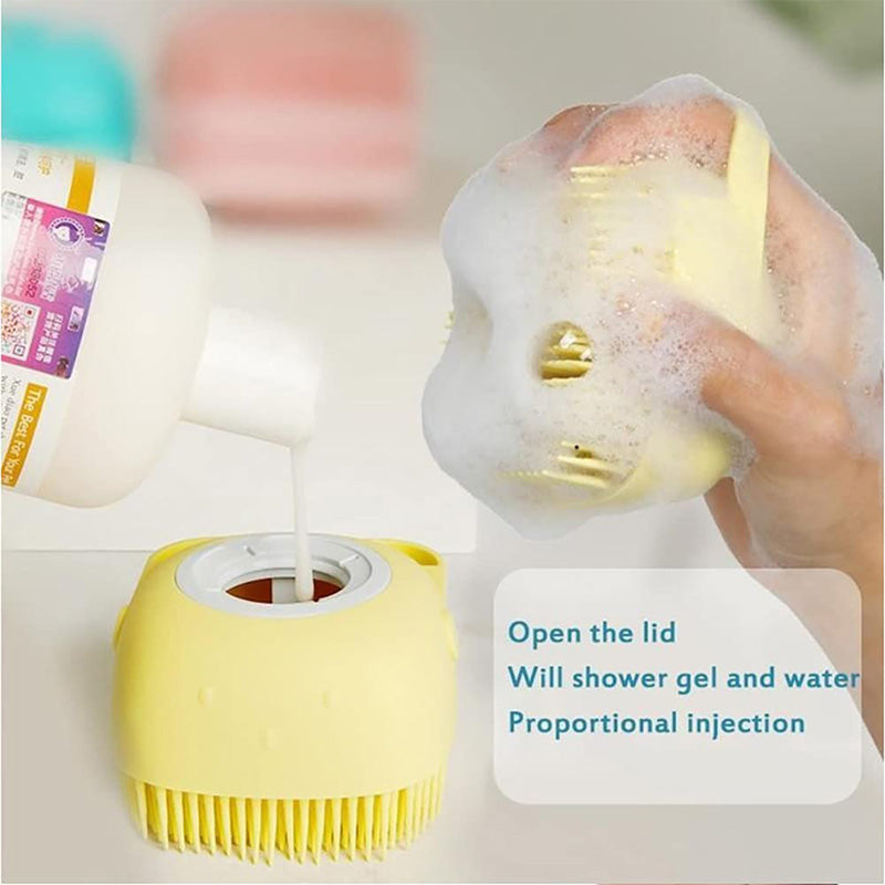 Pet Bathing Brush: Soap Dispenser & Silicone Bristles