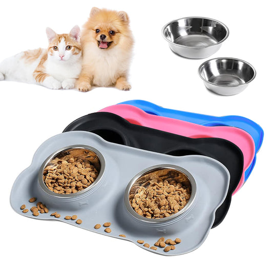 Dog Feeder, Stainless Steel & Anti-Spill Double Bowl