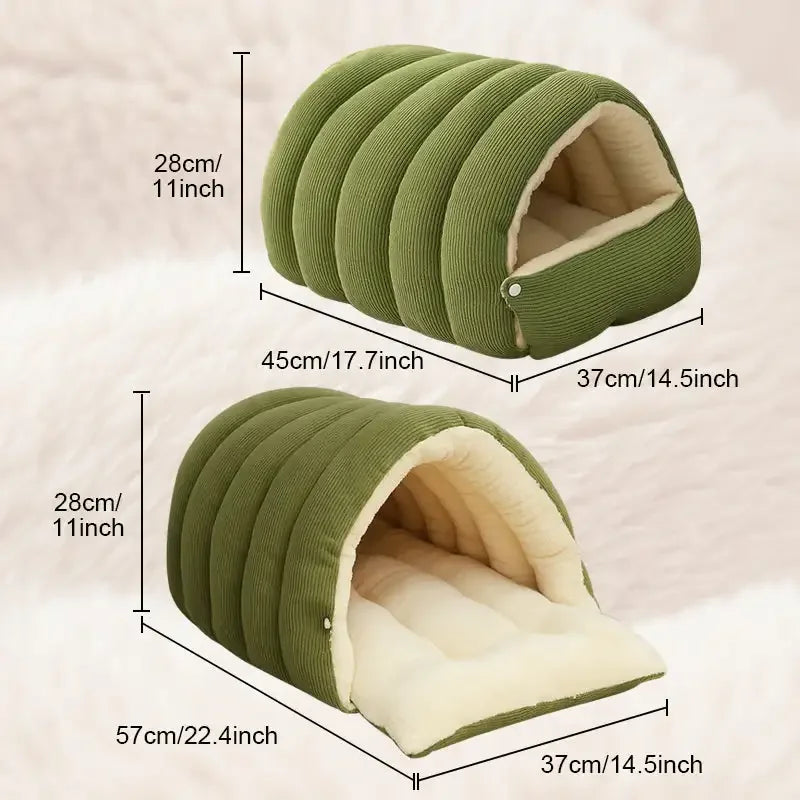 Winter Thermal Plush Cat Bed Winter Warm Enclosed House with Removable Washable Cover for Cats Small Pets Anxiety Relief