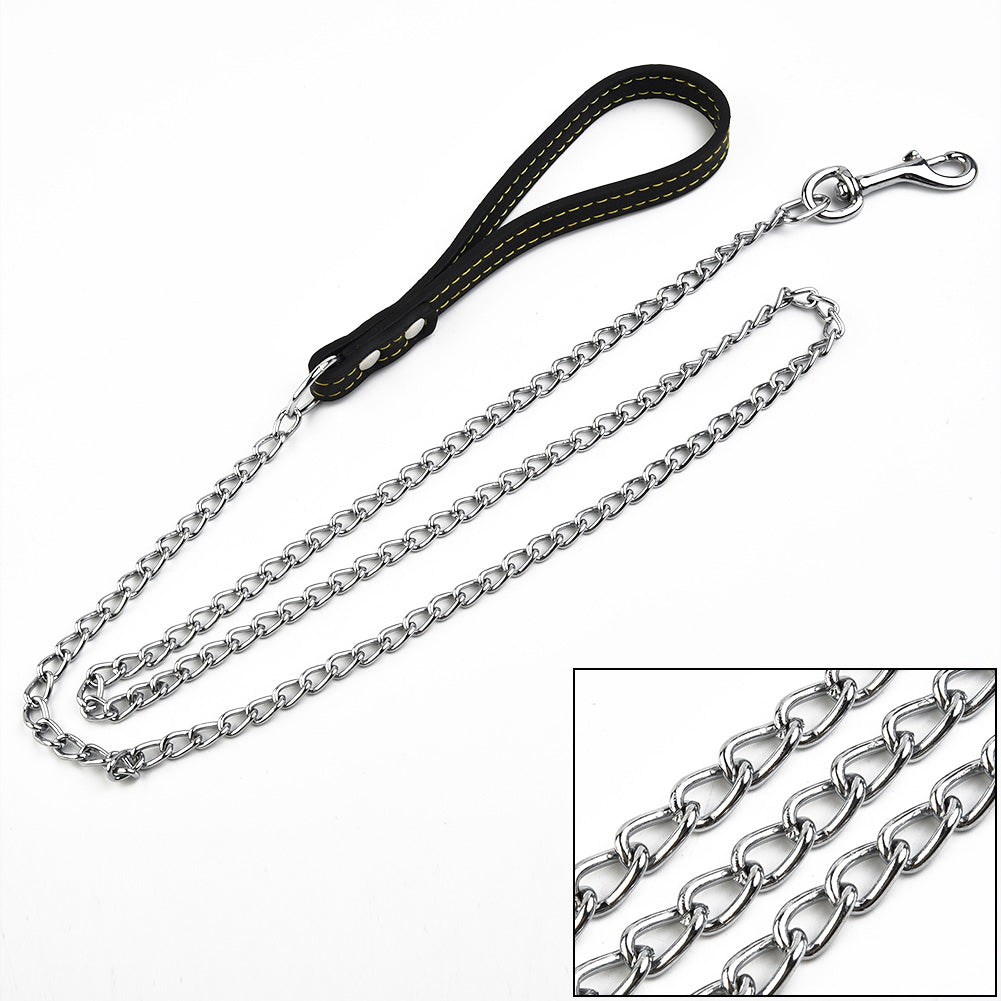 Dog Leash: Metal Chain Dog Leash with Leather Handle - Secure Control
