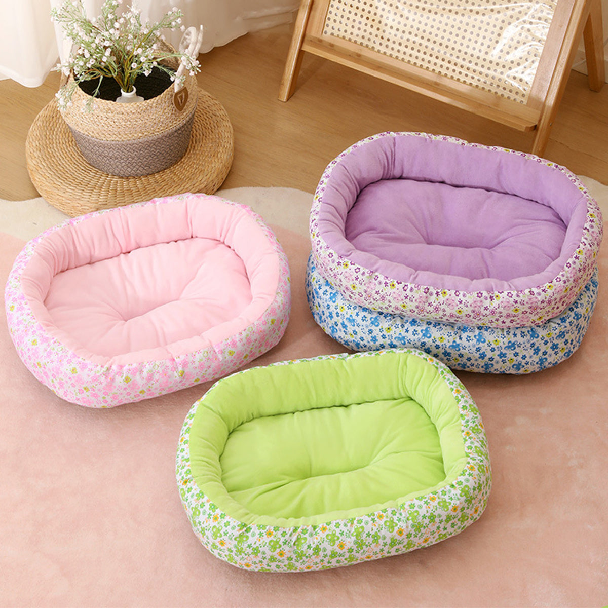 Floral All Season Pet Bed: Dog Bed for French Bulldog Chihuahua Soft Cat Bed for Dogs Sleeping Puppy Pad Sofa Dog Bed Four Color Pet Pad