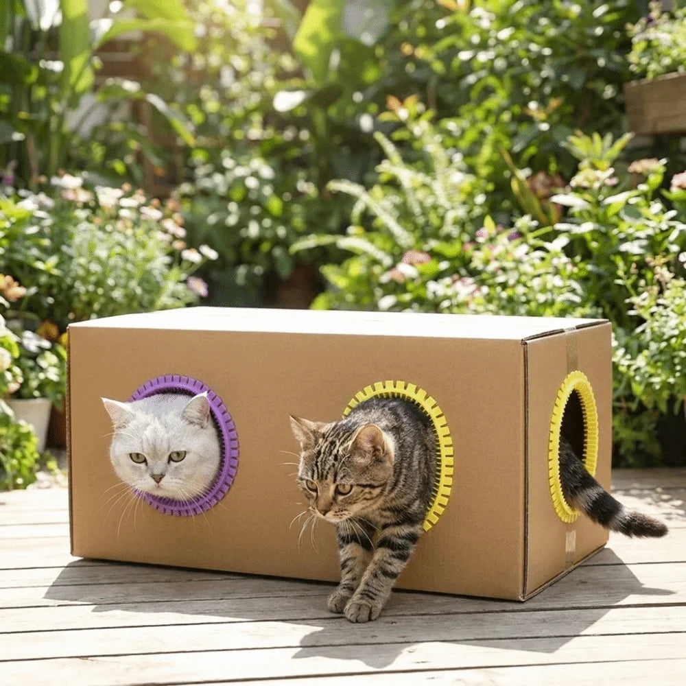Pet Cat Comb Toy Plastic Cat Tunnel Brush Hair Reduction Soft Tooth Cat DIY Rubbing Ring Professional Grooming Tunnel Cat House