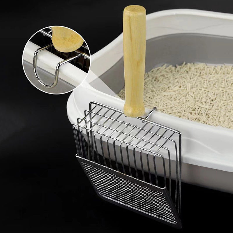 Stainless Cat Litter Scoop - Easy Clean, Wood Handle