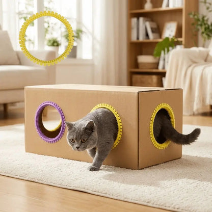 Pet Cat Comb Toy Plastic Cat Tunnel Brush Hair Reduction Soft Tooth Cat DIY Rubbing Ring Professional Grooming Tunnel Cat House