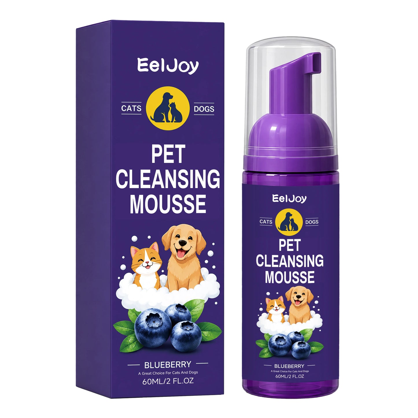 Pet Cleansing Mousse Gentle Dirt Remove Skin Soothing Odor Eliminator Long Lasting Fragrance No Rinse Dog Shampoo Foam 60ml