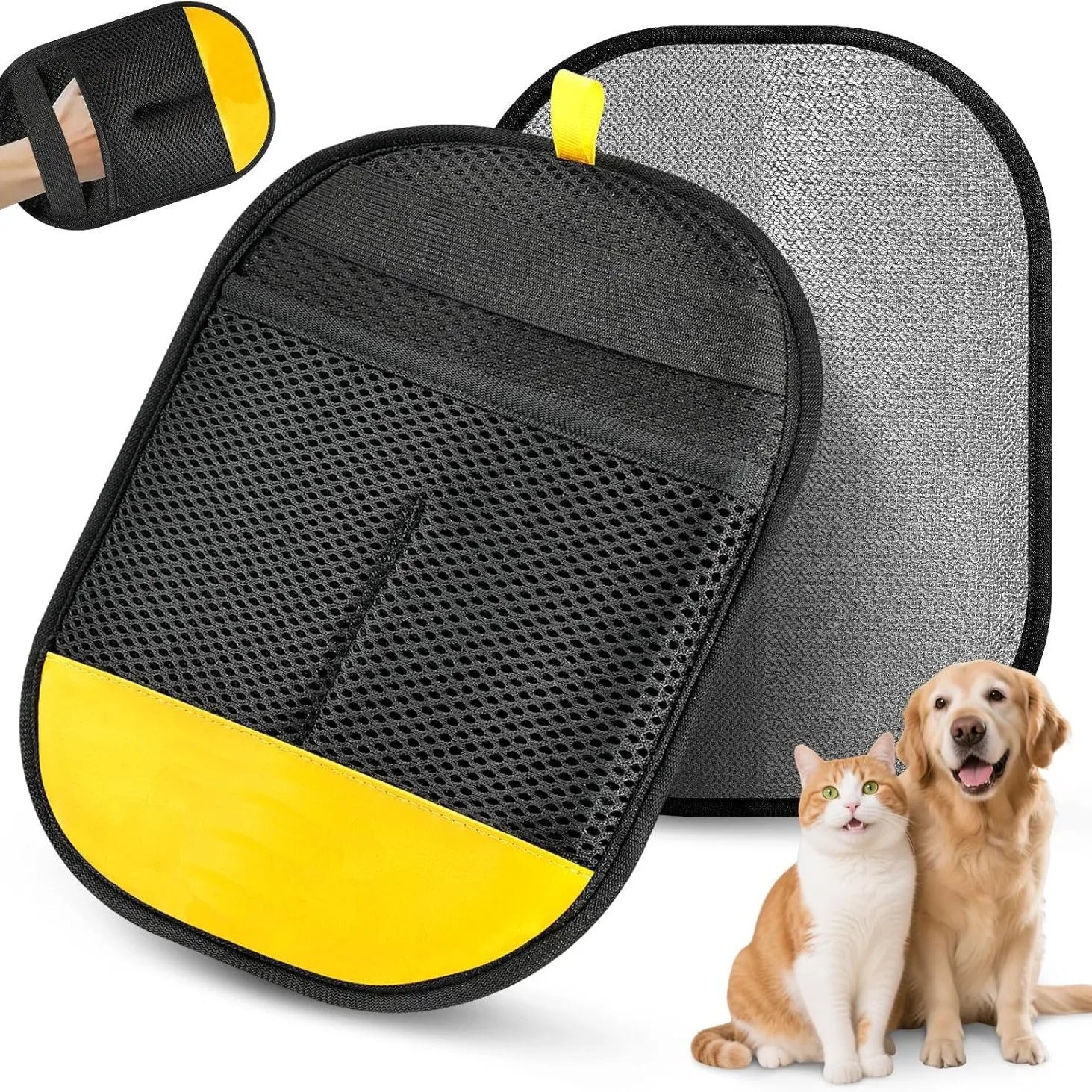 Pet Hair Removal Gloves - Reusable, Double-Sided Grooming