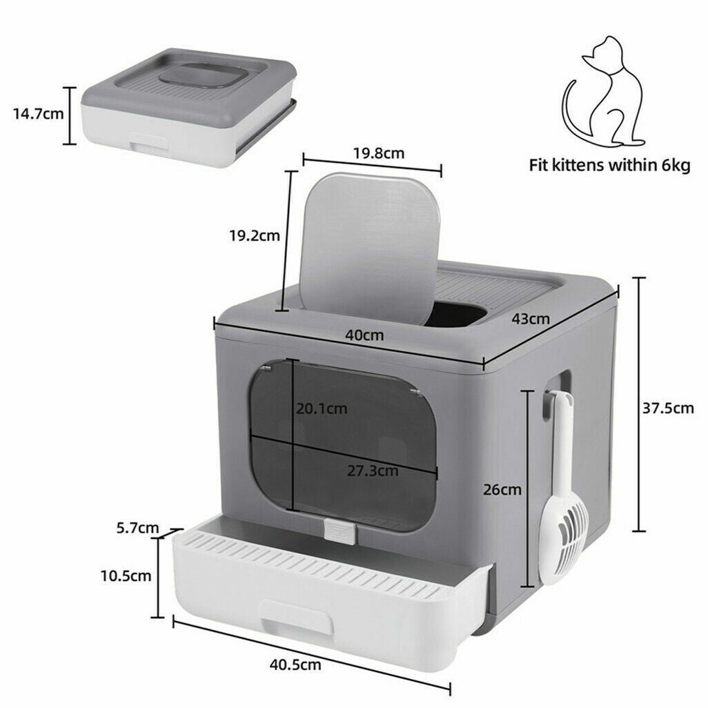Cat Litter Box Enclosed Foldable with Scoop & Tray Sifting