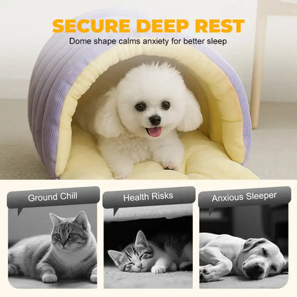 Winter Thermal Plush Cat Bed Winter Warm Enclosed House with Removable Washable Cover for Cats Small Pets Anxiety Relief