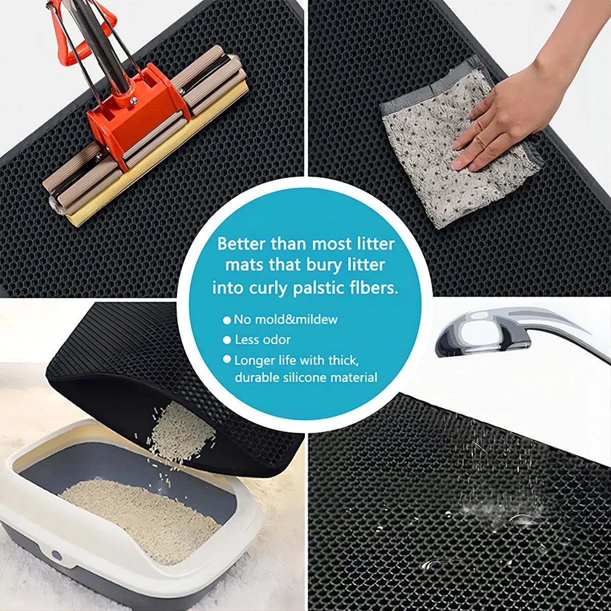 Double Layer Cat Litter Mat with Waterproof Non-Slip Washable Pet Litter Box Mat Sand Trapper Clean Pad Durable Bed Mat