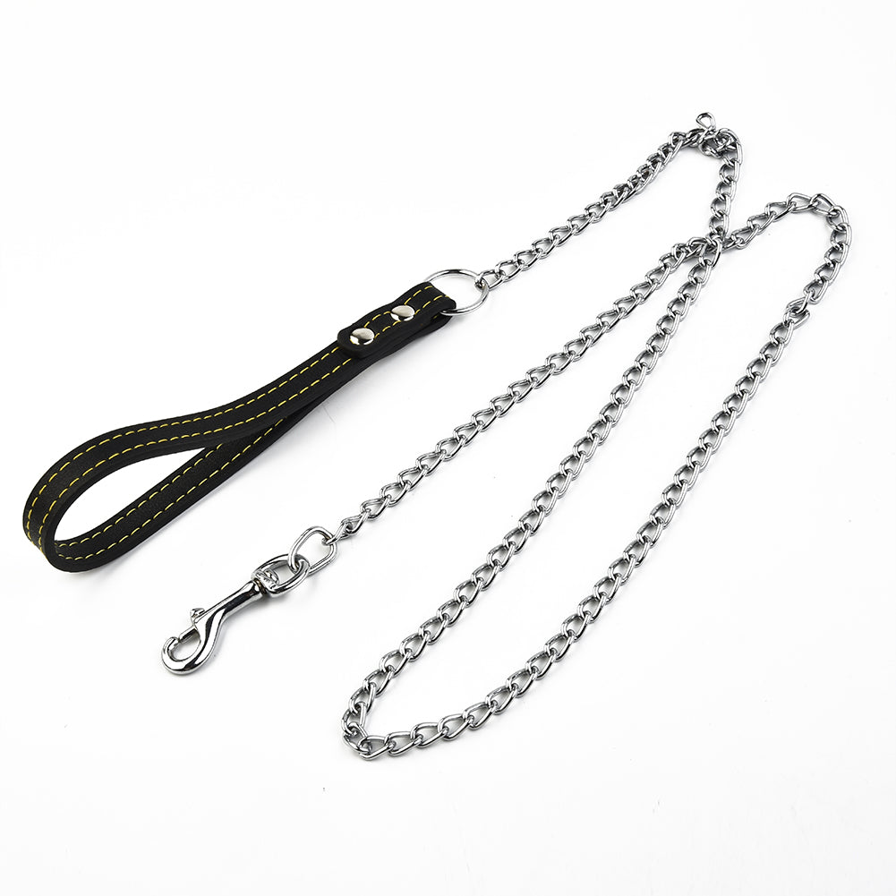 Dog Leash: Metal Chain Dog Leash with Leather Handle - Secure Control