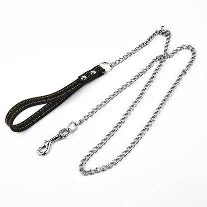 Dog Leash: Metal Chain Dog Leash with Leather Handle - Secure Control
