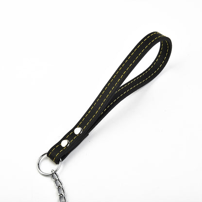 Dog Leash: Metal Chain Dog Leash with Leather Handle - Secure Control