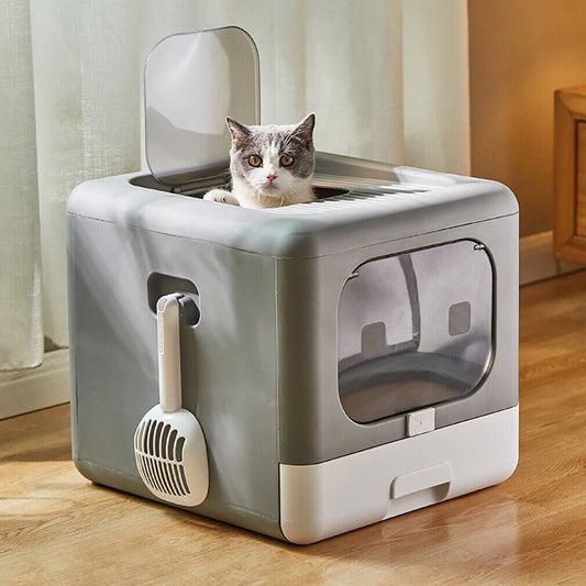 Cat Litter Box Enclosed Foldable with Scoop & Tray Sifting