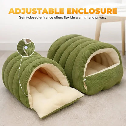 Winter Thermal Plush Cat Bed Winter Warm Enclosed House with Removable Washable Cover for Cats Small Pets Anxiety Relief